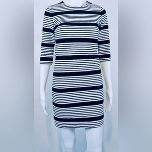 Banana Republic Stretch Bodycon Midi Dress in White with Navy Stripes size 00P